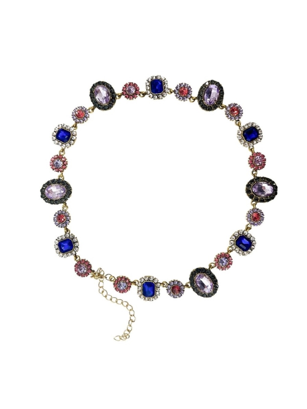 NWT EYECANDY Los Angeles Crystal Cabochons Necklace Pink Purple Blue Gold
